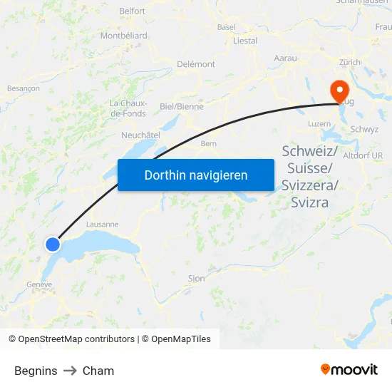 Begnins to Cham map