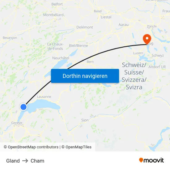 Gland to Cham map
