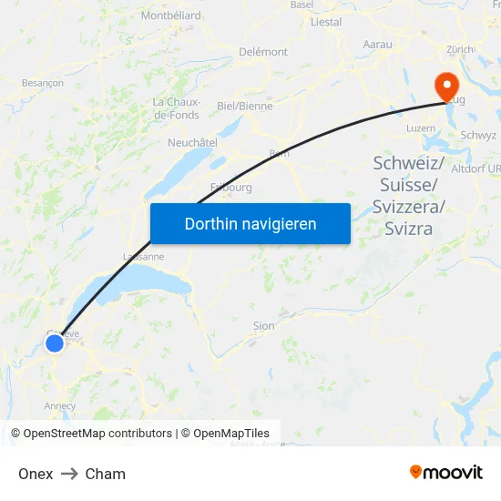 Onex to Cham map