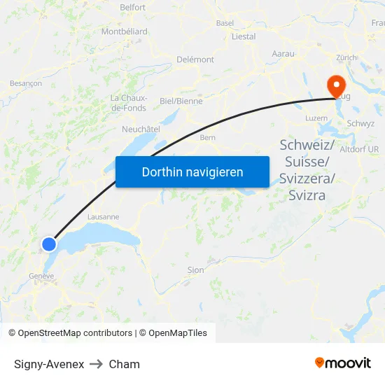 Signy-Avenex to Cham map