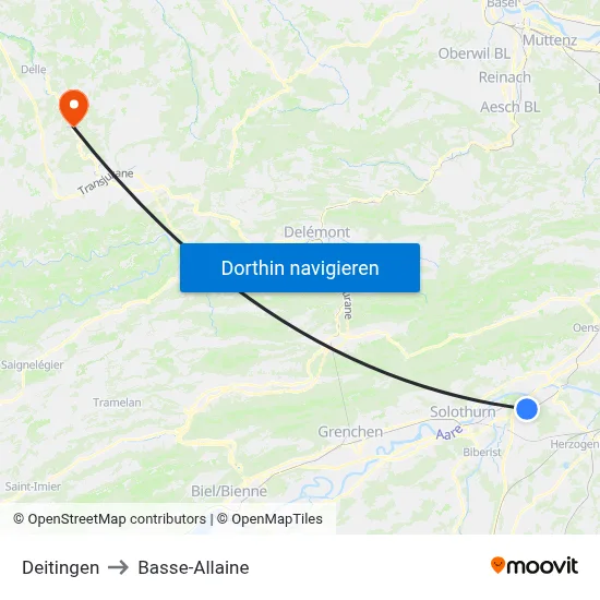 Deitingen to Basse-Allaine map