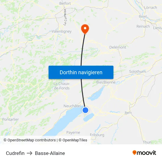 Cudrefin to Basse-Allaine map