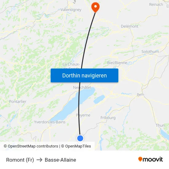Romont (Fr) to Basse-Allaine map