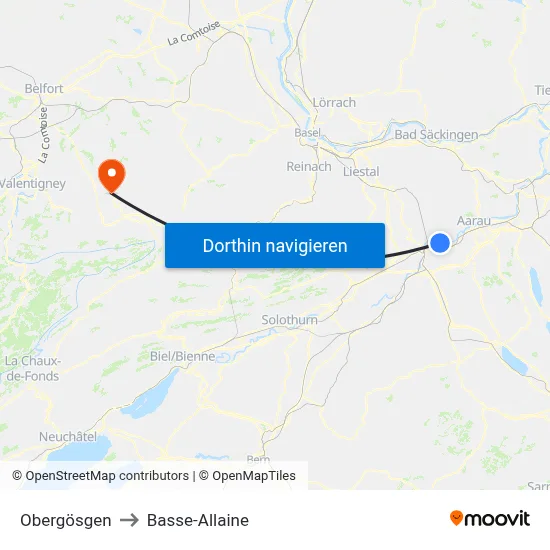Obergösgen to Basse-Allaine map