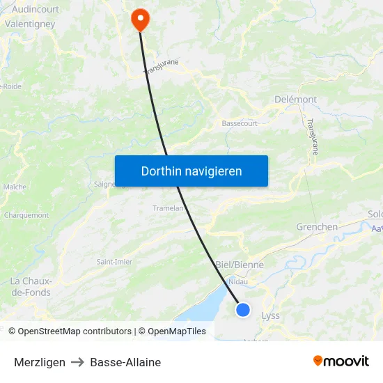 Merzligen to Basse-Allaine map