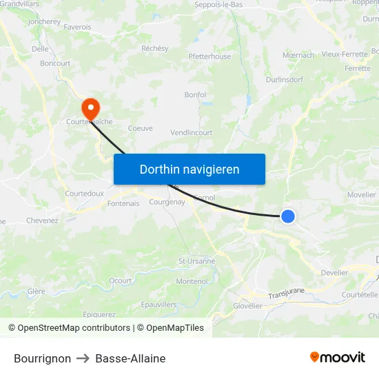 Bourrignon to Basse-Allaine map