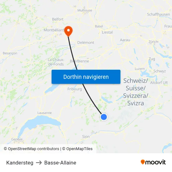 Kandersteg to Basse-Allaine map