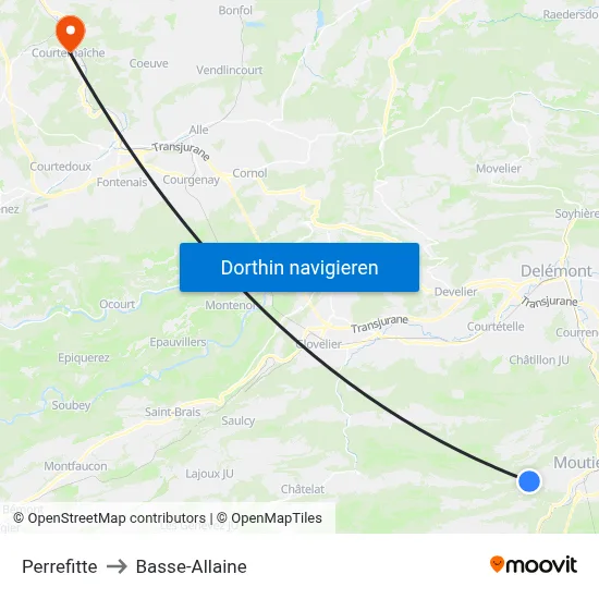 Perrefitte to Basse-Allaine map