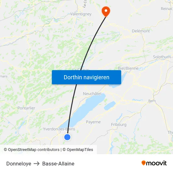 Donneloye to Basse-Allaine map