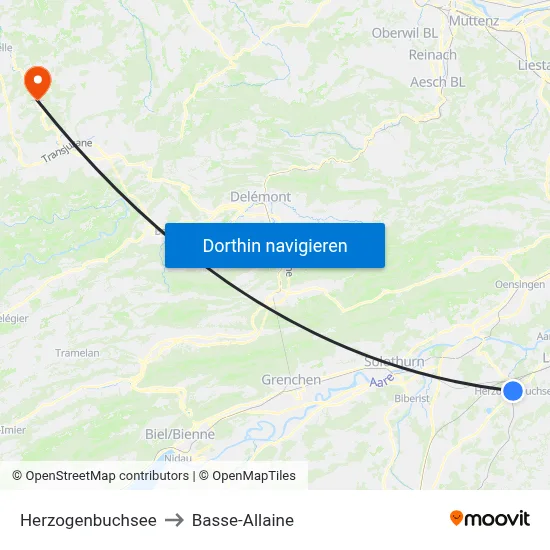 Herzogenbuchsee to Basse-Allaine map