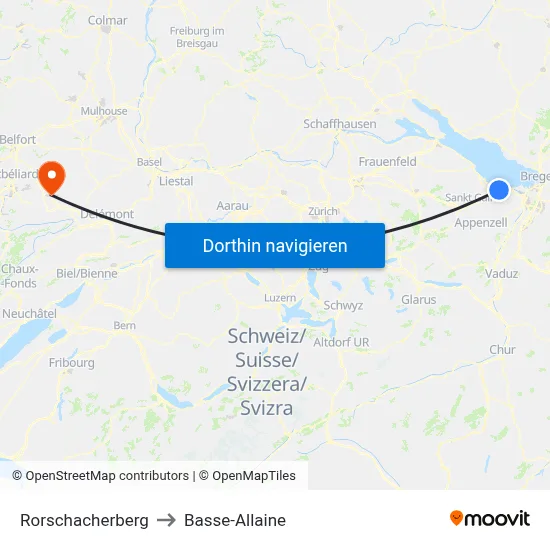 Rorschacherberg to Basse-Allaine map