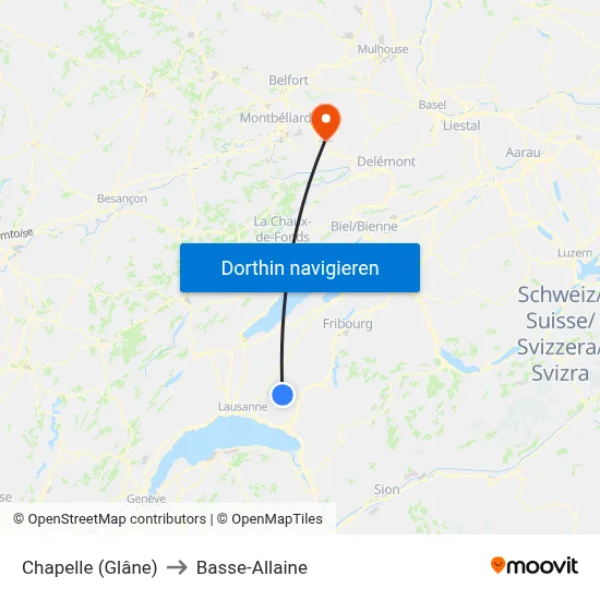 Chapelle (Glâne) to Basse-Allaine map