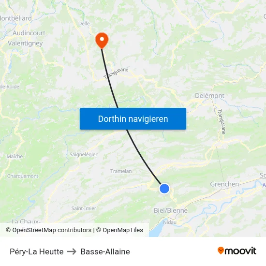 Péry-La Heutte to Basse-Allaine map