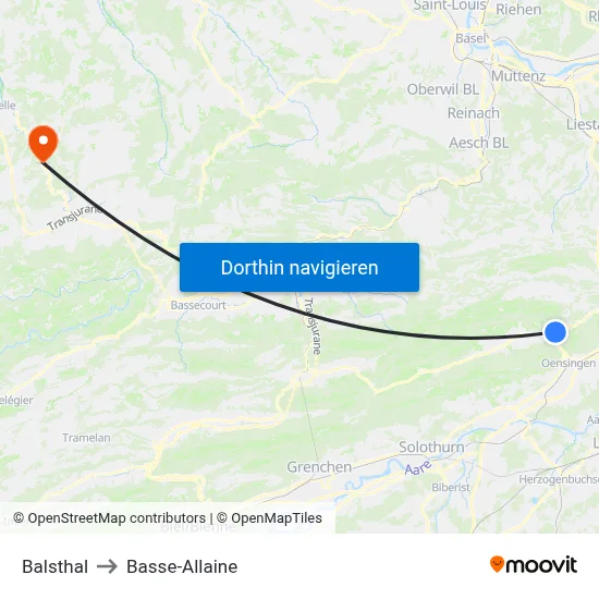 Balsthal to Basse-Allaine map