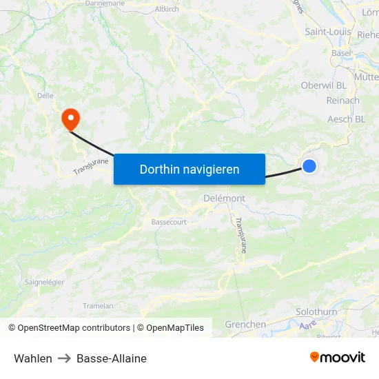 Wahlen to Basse-Allaine map