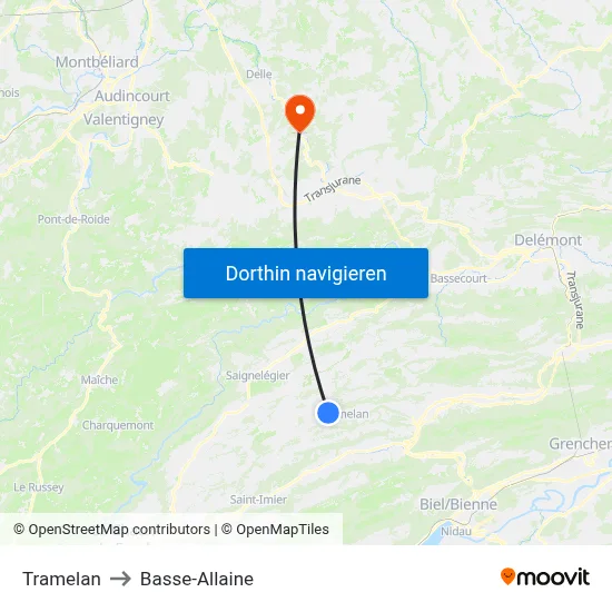 Tramelan to Basse-Allaine map