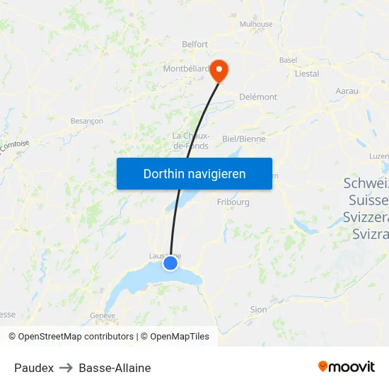 Paudex to Basse-Allaine map