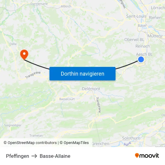 Pfeffingen to Basse-Allaine map