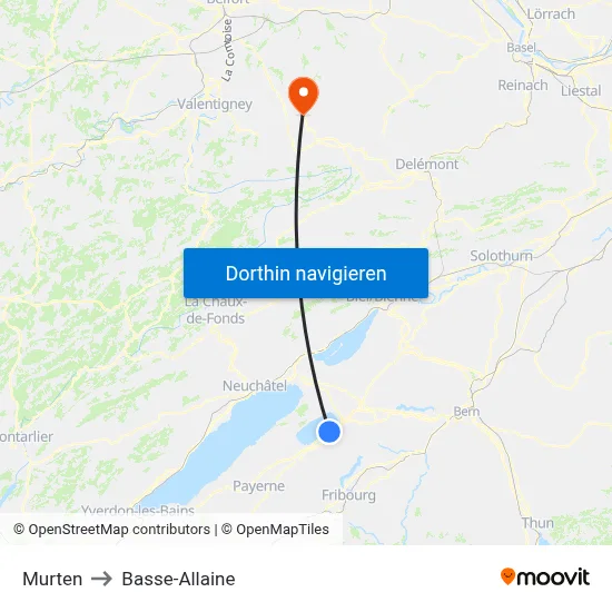 Murten to Basse-Allaine map