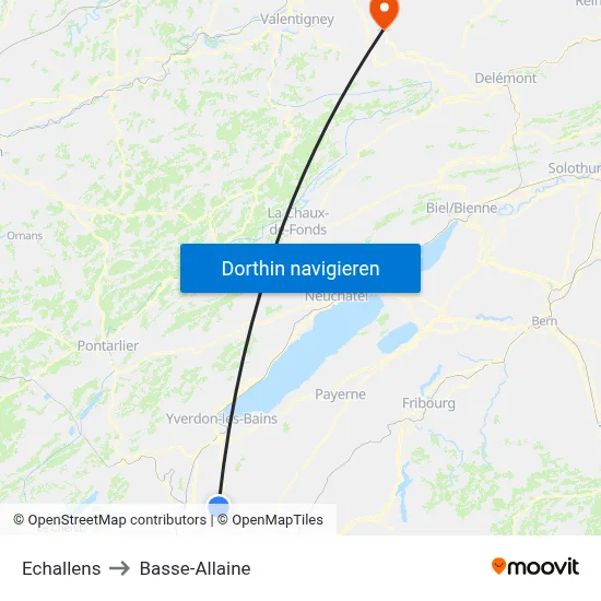 Echallens to Basse-Allaine map