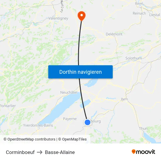 Corminboeuf to Basse-Allaine map