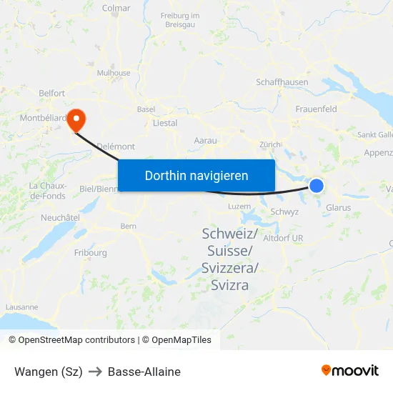 Wangen (Sz) to Basse-Allaine map