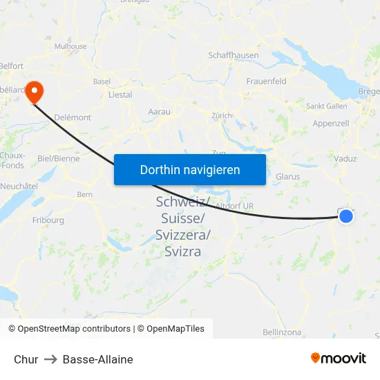Chur to Basse-Allaine map