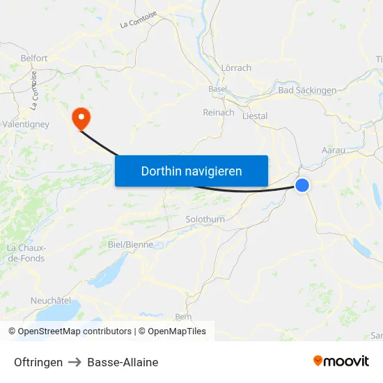 Oftringen to Basse-Allaine map
