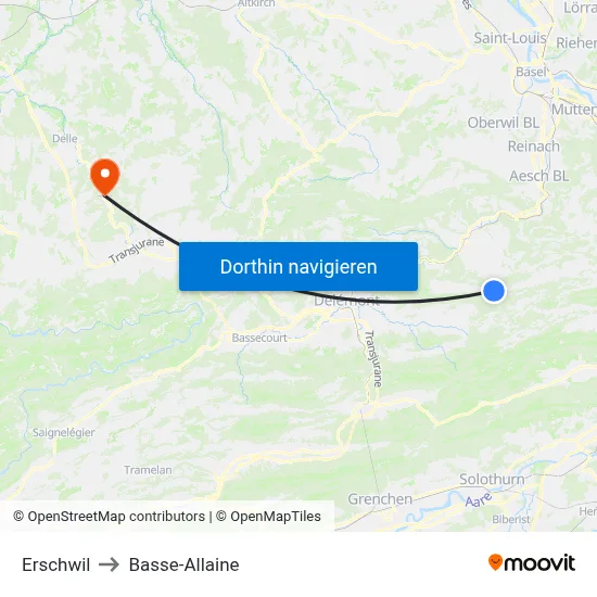 Erschwil to Basse-Allaine map