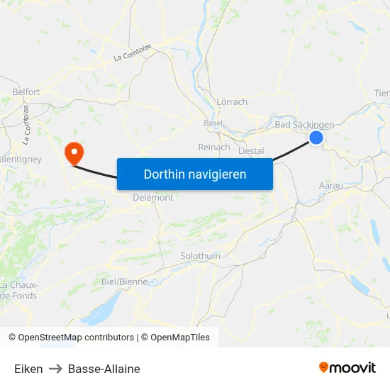 Eiken to Basse-Allaine map