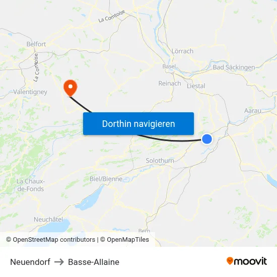 Neuendorf to Basse-Allaine map