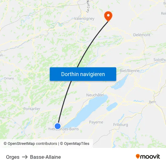 Orges to Basse-Allaine map