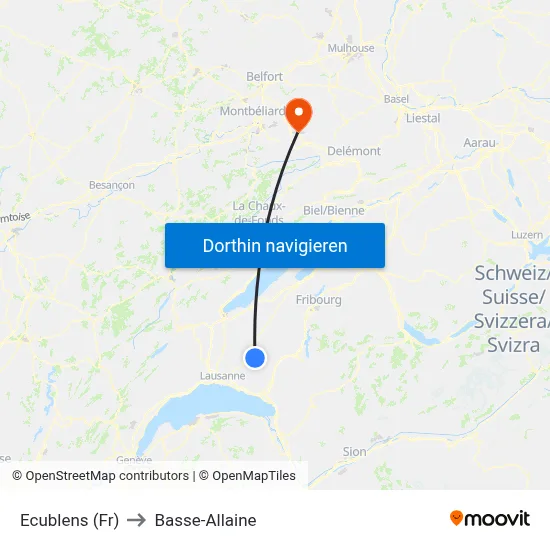 Ecublens (Fr) to Basse-Allaine map