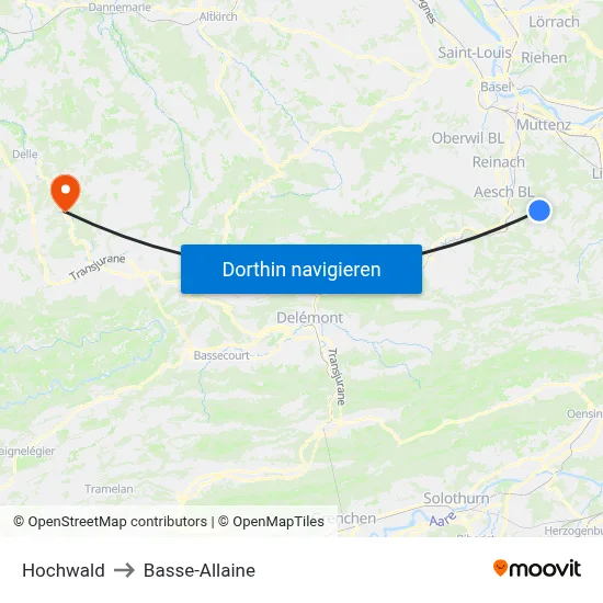 Hochwald to Basse-Allaine map