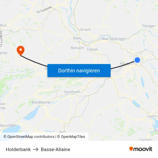 Holderbank to Basse-Allaine map