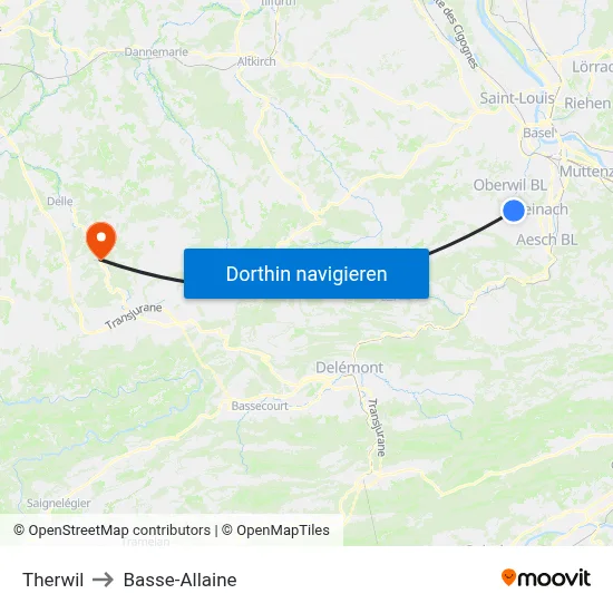 Therwil to Basse-Allaine map