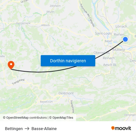Bettingen to Basse-Allaine map