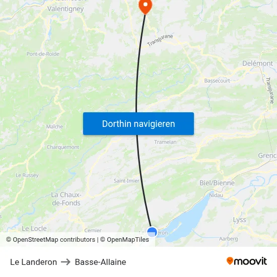 Le Landeron to Basse-Allaine map
