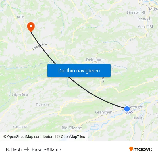 Bellach to Basse-Allaine map