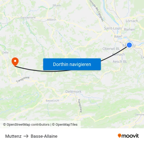 Muttenz to Basse-Allaine map