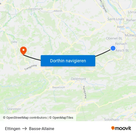 Ettingen to Basse-Allaine map
