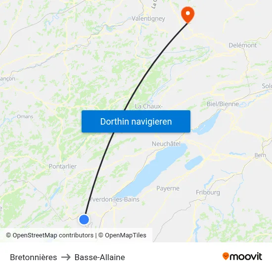 Bretonnières to Basse-Allaine map
