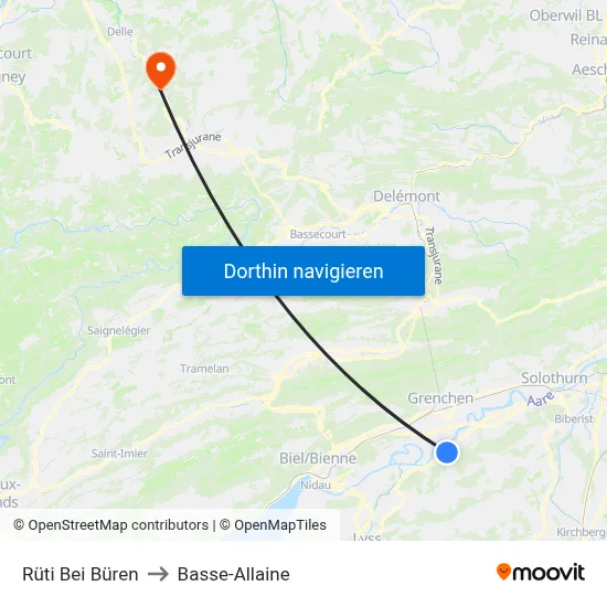 Rüti Bei Büren to Basse-Allaine map