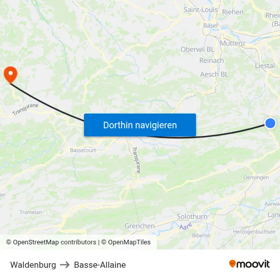 Waldenburg to Basse-Allaine map