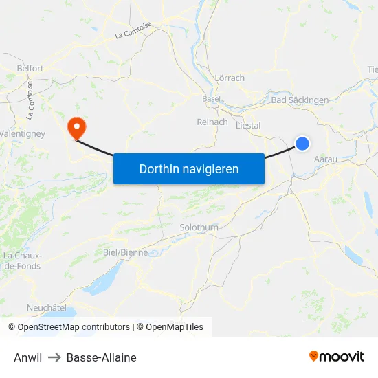 Anwil to Basse-Allaine map