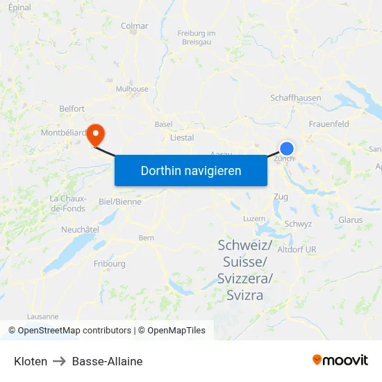 Kloten to Basse-Allaine map