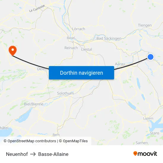 Neuenhof to Basse-Allaine map