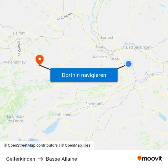 Gelterkinden to Basse-Allaine map
