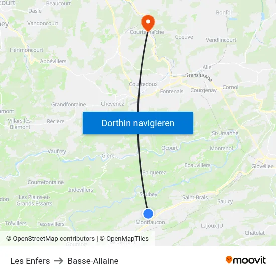 Les Enfers to Basse-Allaine map
