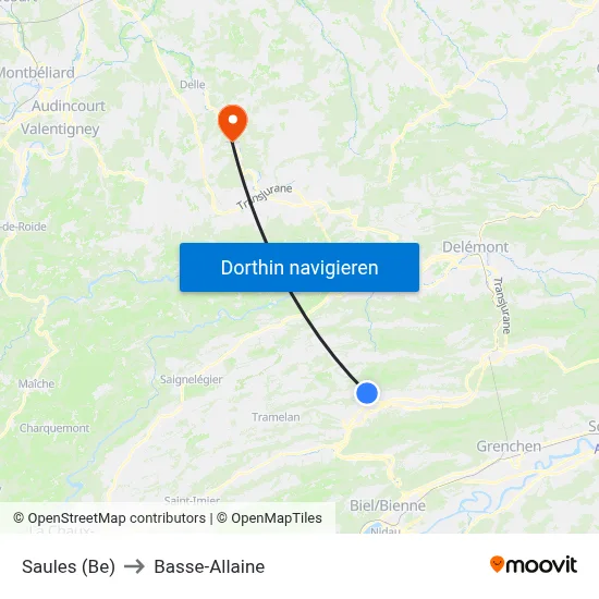 Saules (Be) to Basse-Allaine map